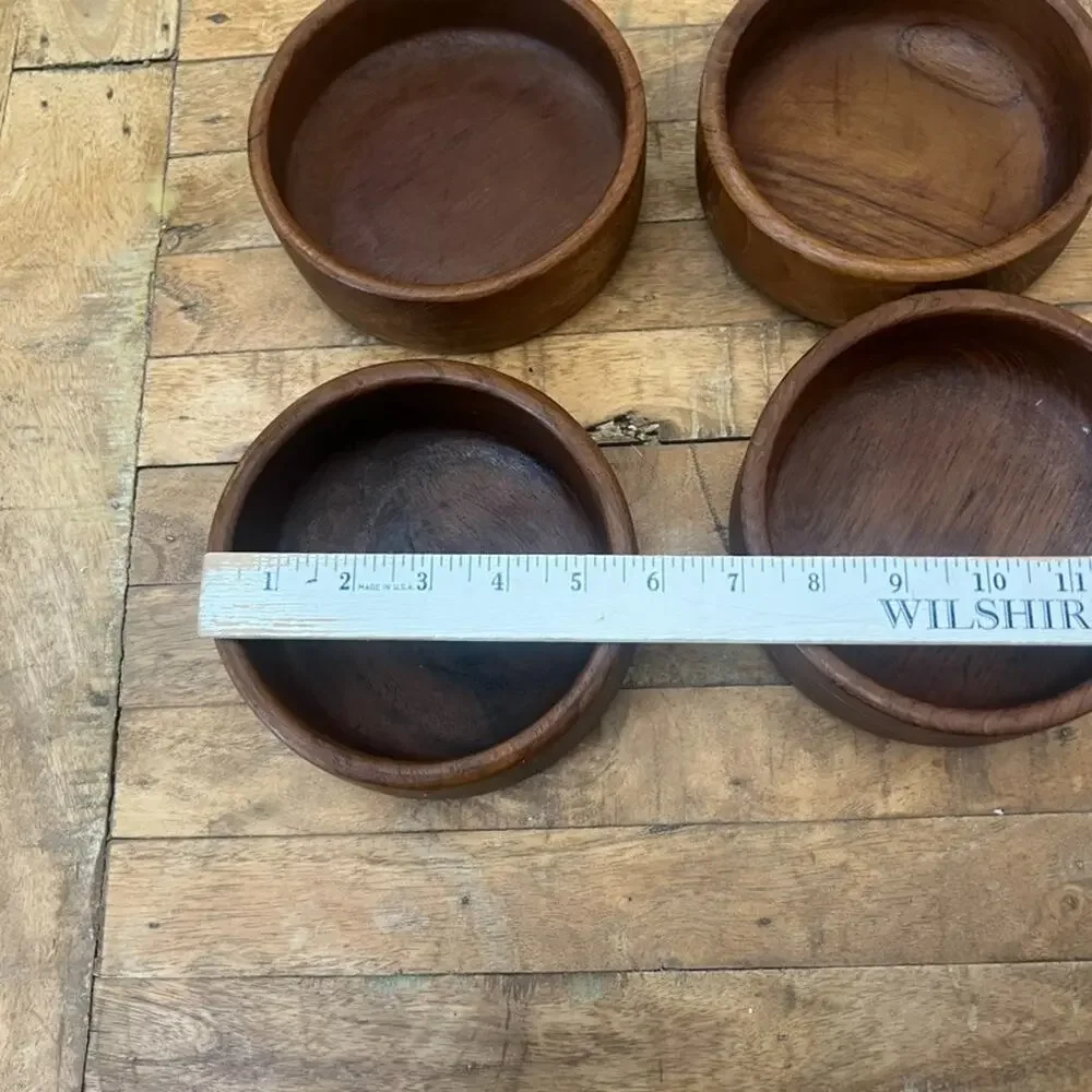 Vintage MCM Teak Wood Snack Bowl Set of 4 5.5